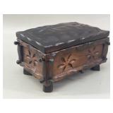 Hand-Carved Tramp Art Style Wooden Box