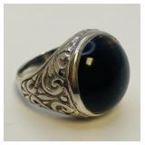 Silver Blue Tiger's Eye Cabochon Ring