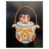 Ceramic Bunny Rabbit Cookie Jar With Wicker Handle