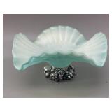 Frosted Aqua Glass Shell Centerpiece Bowl VTG