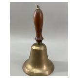 Antique Brass School Hand Bell with Turned Wood