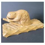 Sculpture beaver carved wood folk art signed by