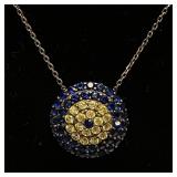 925 Silver Sapphire and Citrine Evil Eye Necklace
