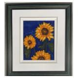 Signed Sunflowers Enamel on Copper Plaque