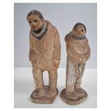 Man & Woman Inuit Style Pottery Figurines by Guy