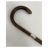 Antique Wood Walking Stick Cane w/Sterling Band