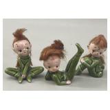 Three Napco Ceramic Pixie Figurines Japan