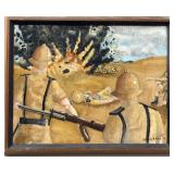 70s Orginal Military Battle scene painting on