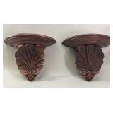 Pair of Carved Wood Shell Wall Brackets