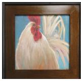 Signed, Framed Rustic Folk Art Rooster Painting