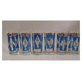 Mid-Century Blue and Gold Highball Glasses (Set