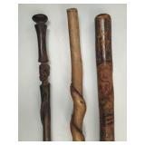 Three Carved Wooden Walking Sticks