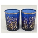 Pair of Cobalt and Gilt Glasses Tumblers Vtg