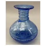 Blenko Crackled Glass Vase, orginal Sticker VTG