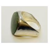 Sterling Silver Green Moss Agate Signet Ring