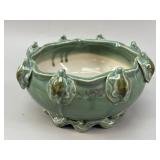 Art Nouveau Style Green Glazed Frog Pottery Bowl