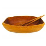 MCM Carved Teak Rectangular Salard Bowl & S