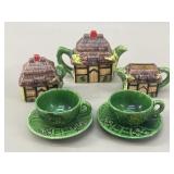9-piece Hand painted Figural Village Tea Set