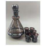 Amethyst & Silver Overlay Decanter & Glasses