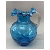 Fenton Blue Coin Dot Glass Pitcher