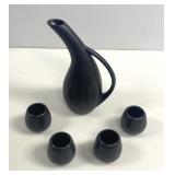 MCM Beauceware Black Pottery Pitcher & Cups