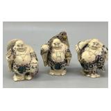 3 Japanese Satsuma-Style Resin Budai Figures VTG