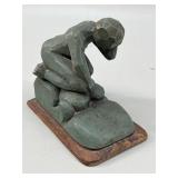 Hand-Carved Folk Art Green Painted Wood Figure