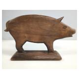 Primitive Wooden Pig Sculpture on Stand