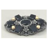 Old Pot Metal large brooch with black glass