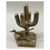 Brass Saguaro Cactus & Roadrunner Figurine VTG
