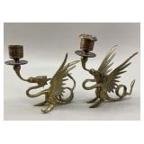 Victorian Brass & Copper Dragon Candlesticks