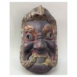 Himalayan Polychrome Carved Wooden Mahakala Mask