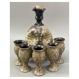 Signed Stoneware Liqueur Set VTG