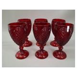 ?Stokes Ruby Red Pressed Glass Goblets - Set of 6