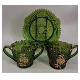 U.S. Glass Co. Delaware Creamer, Sugar & Plate