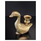 Mid-Century Solid Brass Duck Candlestick Holder