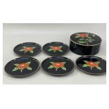 Otagiri Japan 'Camellia' Lacquer Coaster Set VTG