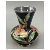 Japanese Black Glazed Floral Porcelain Vase