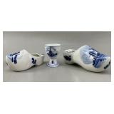 Vintage Delft Blue Ceramic Clog Ashtrays & Egg Cup