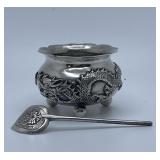 Chinese Export Silver? Salt Cellar & Spoon, WH