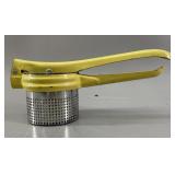 Vintage Yellow Painted Metal Potato Ricer