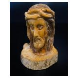Folk Art Hand-Carved Wood Bust of Jesus Christ