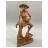 Mid-Century Balinese Carved Wood Fisherman