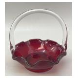 Mid-Century Ruby Red Art Glass Basket
