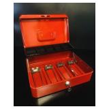 Red Metal Cash Box, Key Cantilever Coin Tray