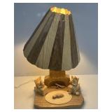 Mid-Century Quebec Folk Art Carved Wood Table Lamp
