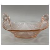 Fenton Pink Glass Double Swan Handle Bowl