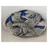 Vintage Pewter & Blue Enamel Eagle Belt Buckle