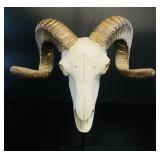 Faux Ram Skull Tabletop Sculpture on Metal Stand