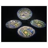 4 Hand-Painted Oval Pottery Dishes Signed BA